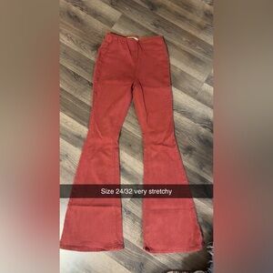 Rock & Roll Cowgirl Red Flare Jeans with Wide Leg
